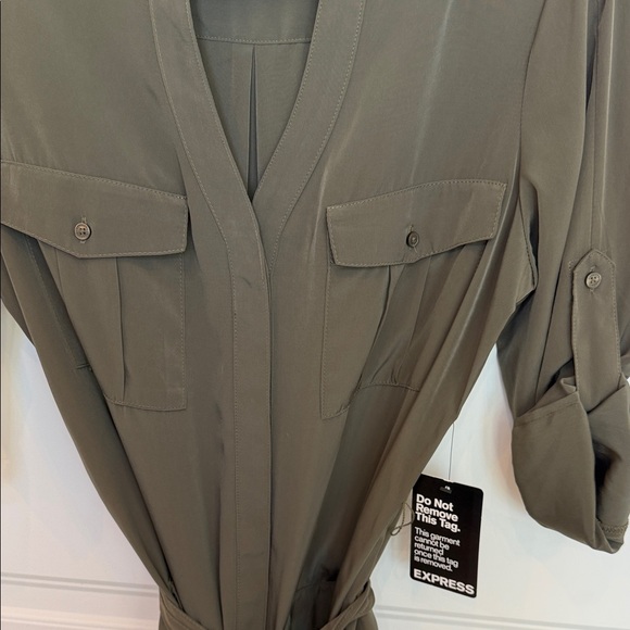 Express Green Belted Shirt Dress - Picture 3 of 3